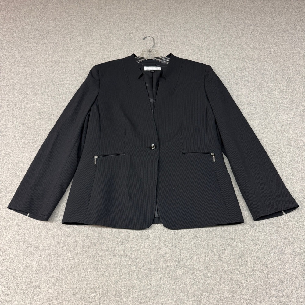 Tahari Arthur S Levine Blazer 18 Black Pinstripe Zip Pocket Single Button Lined
